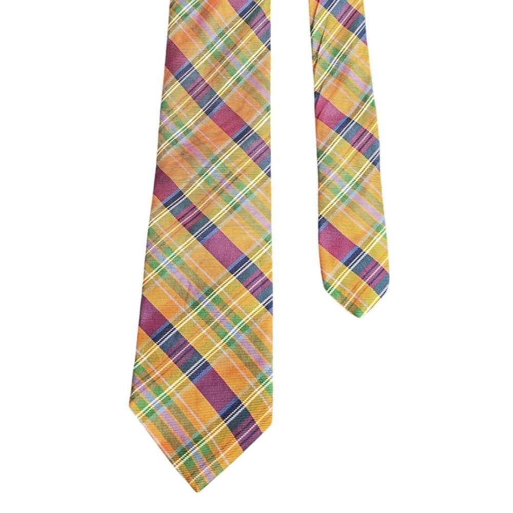 Brooks Brothers 346 Men's Pure Silk Plaid Necktie‎ Orange Purple Green Blue